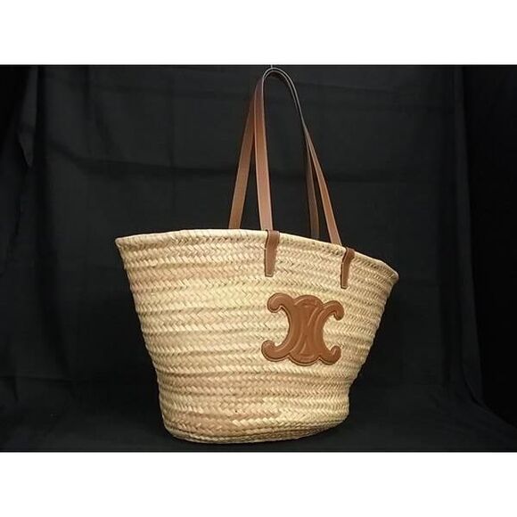 Celine Handbags - CELINE Triomphe Raffia Basket Bag Shoulder Tote Beige
